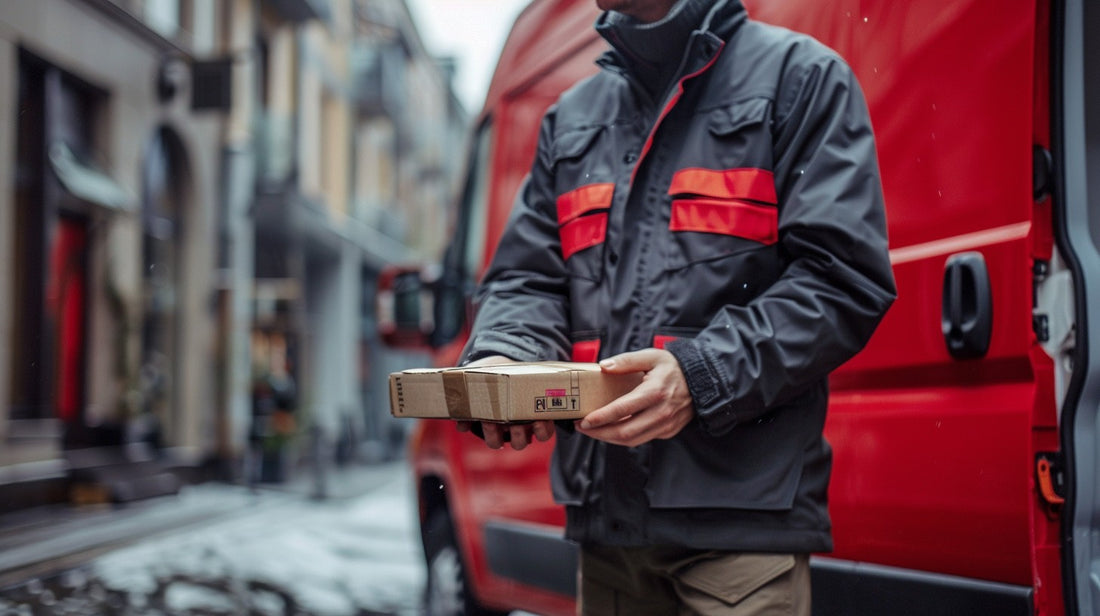 A guy holding a delivery package.