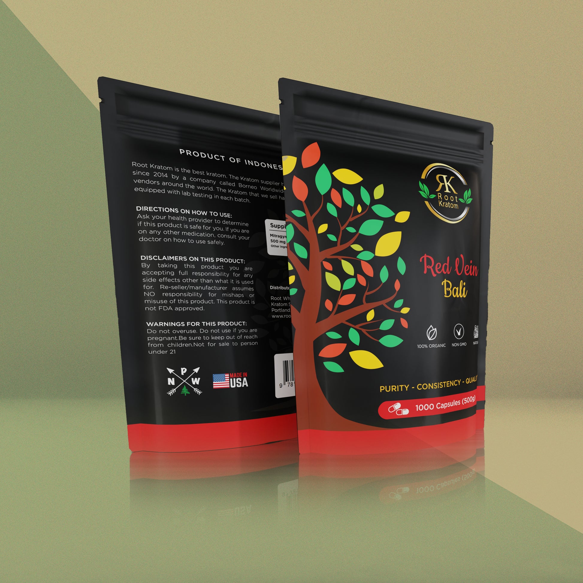 Red Vein Bali Kratom Capsules 500g.