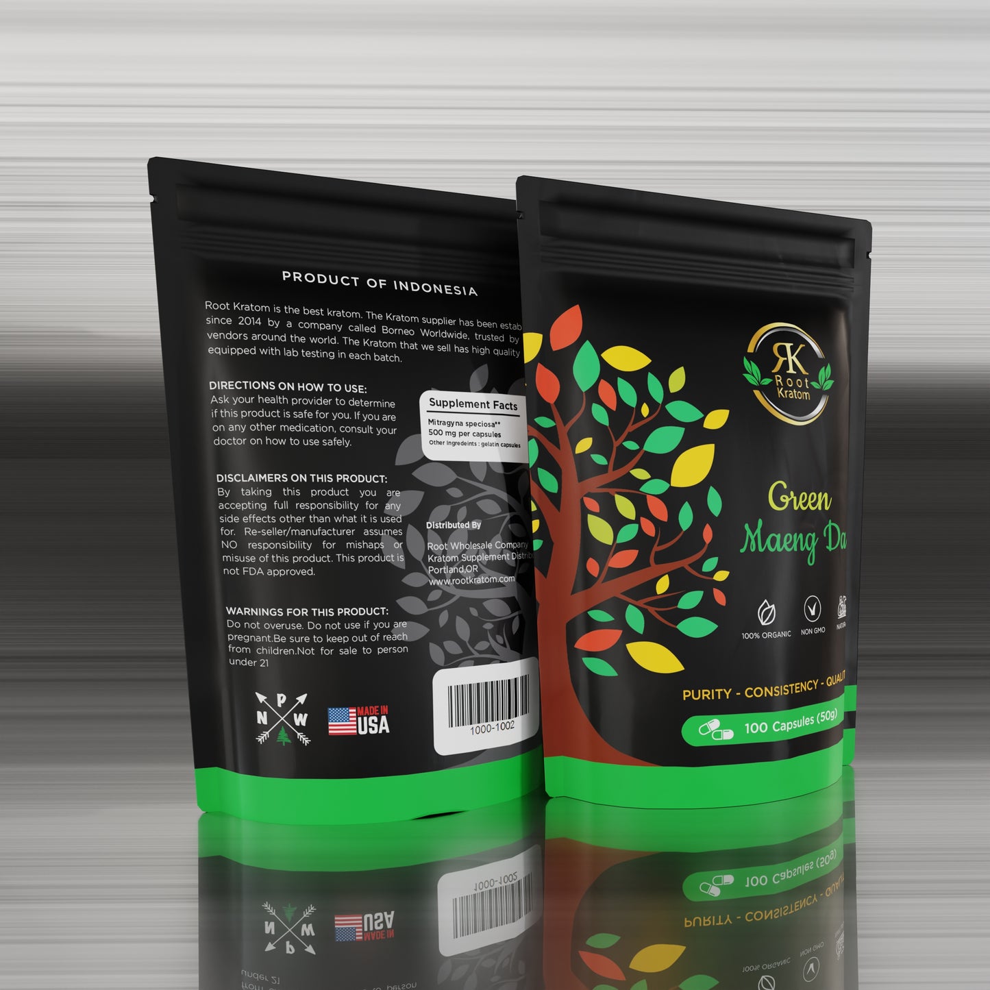 Green Maeng Da Kratom 100 Capsules (50g).