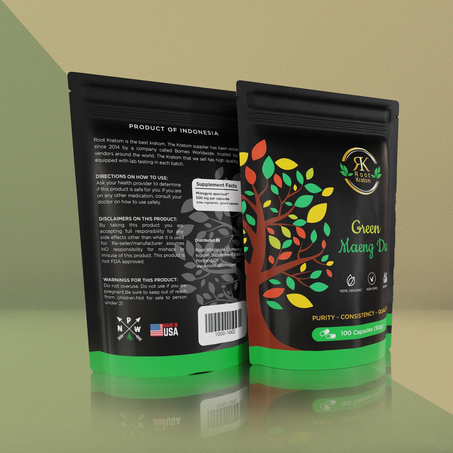 Green Maeng Da Kratom 100 Capsules (50g).