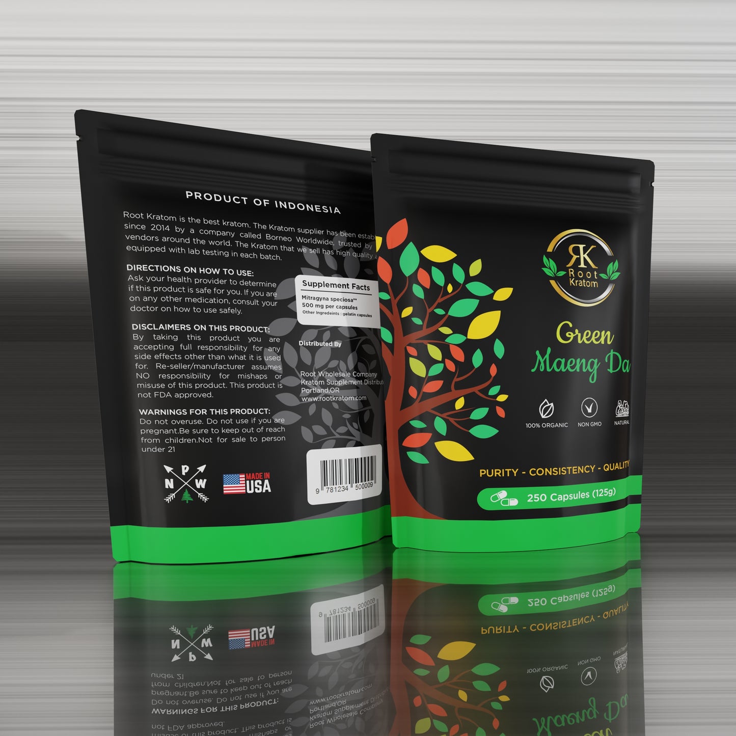 Green Maeng Da Kratom 250 Capsules (125g).