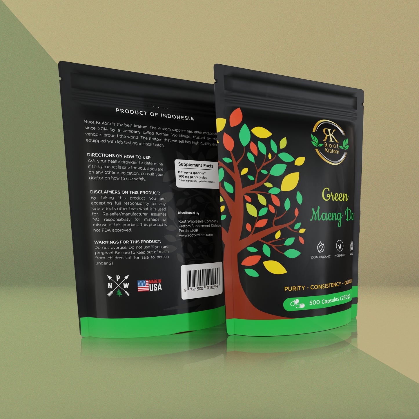 Green Maeng Da Kratom 500 Capsules (250g).