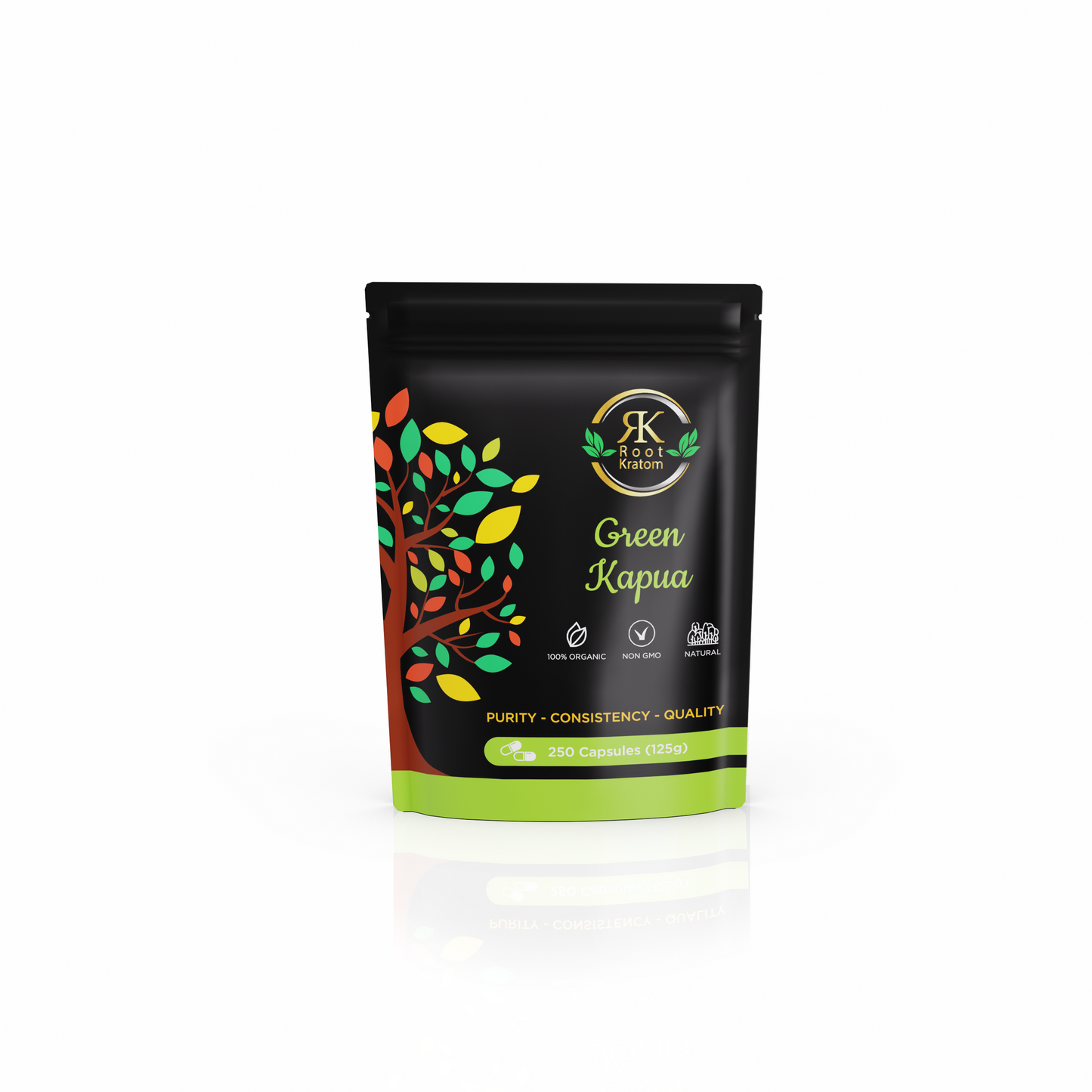 Root Kratom Green Kapua 250 Capsules (125g).