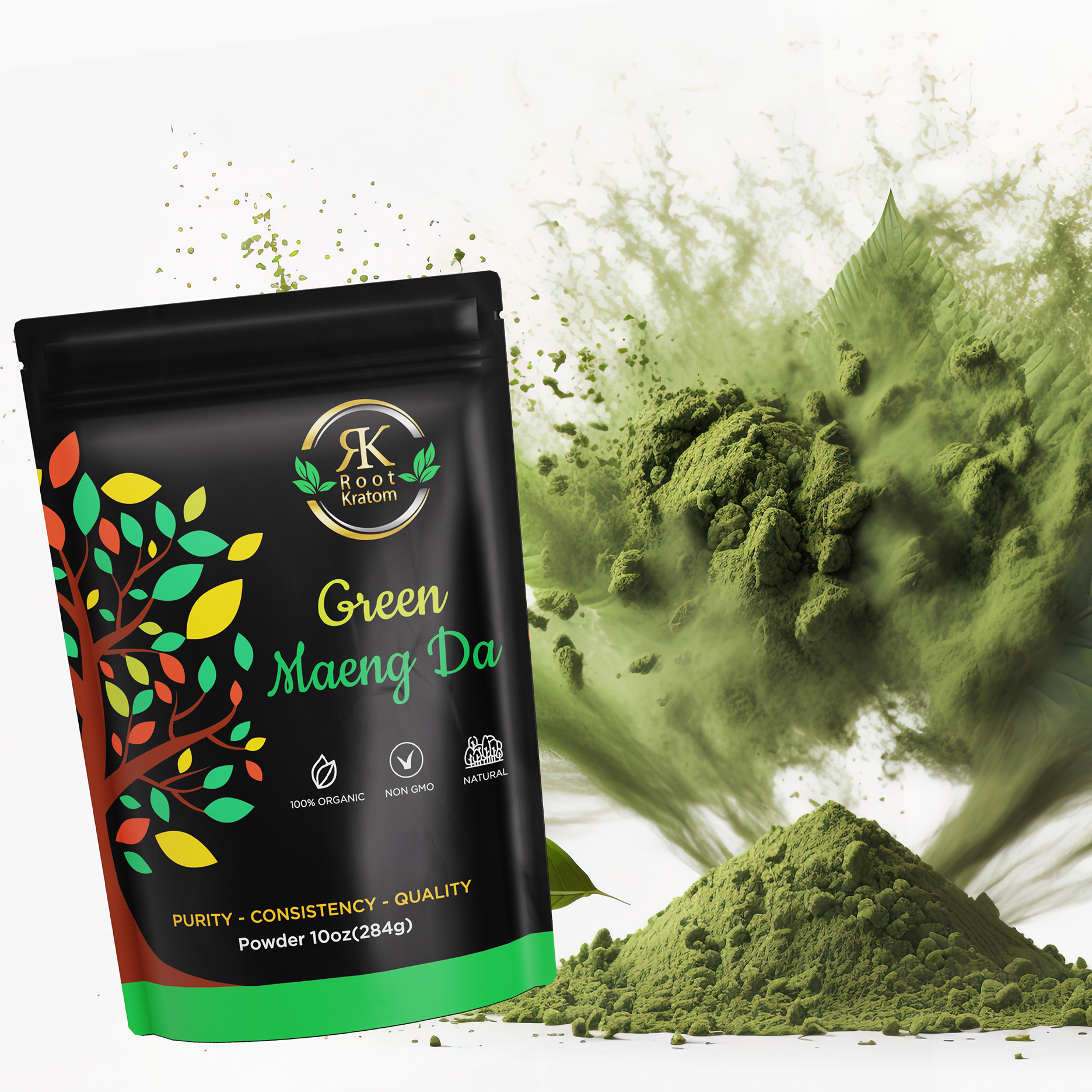 Root Kratom Green Maeng Da Kratom Powder 10oz for clean energy, focus, and balanced daytime performance