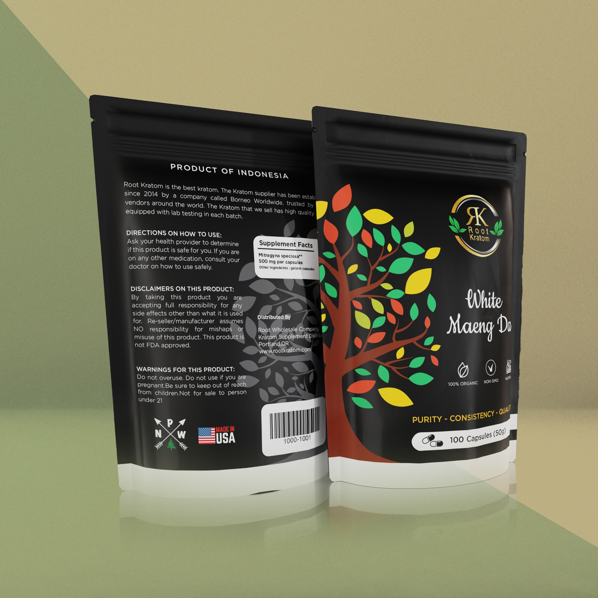Root Kratom White Maeng Da 100 Capsules – Energizing White Vein Kratom for Focus, Clarity, and Natural Stamina Support
