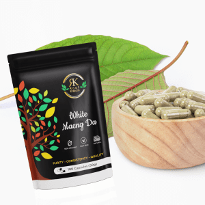 White Maeng Da Kratom Capsules 100 count bottle for energy focus and daytime performance