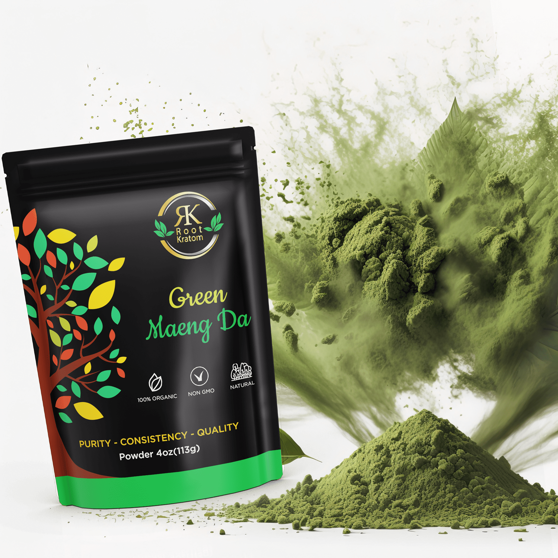 Green Maeng Da Kratom Powder – 4oz fine-grind botanical powder by Root Kratom