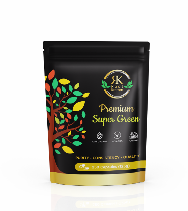 Root Kratom | Premium Super Green – High Potency Kratom Capsules for All-Day Wellness | 250 Count